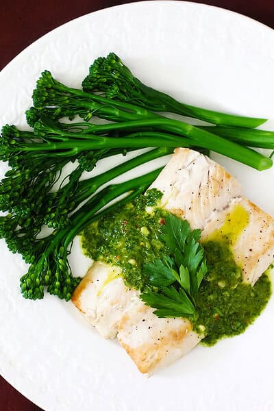 Mahi Mahi With Chimichurri Sauce & Broccolini | gimmesomeoven.com