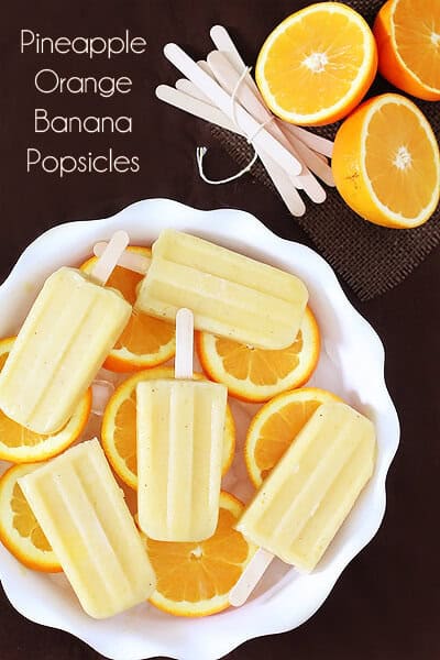 Pineapple Orange Banana Popsicles | gimmesomeoven.com