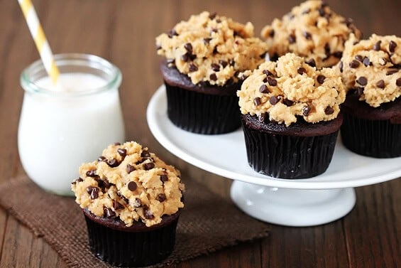 Chocolate Cupcakes with Peanut Butter Cookie Dough Frosting | gimmesomeoven.com