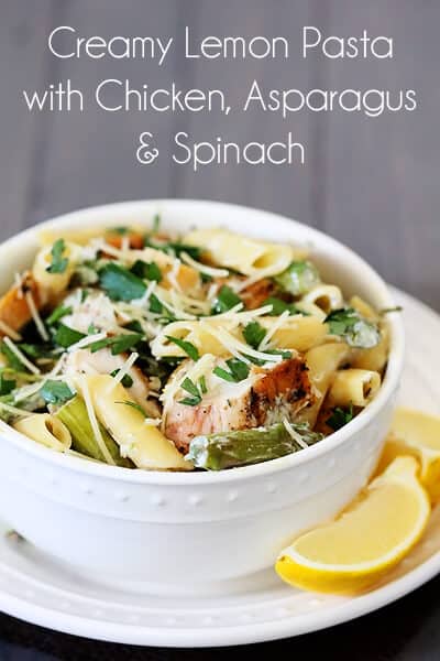 Lemon Rosemary Pasta with Chicken, Asparagus & Spinach | gimmesomeoven.com