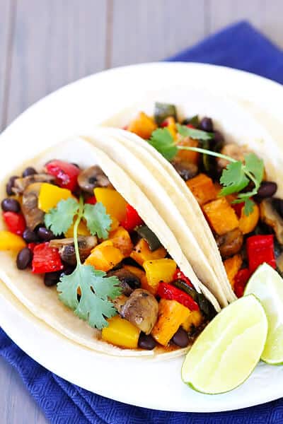 Roasted Vegetable & Black Bean Tacos | gimmesomeoven.com