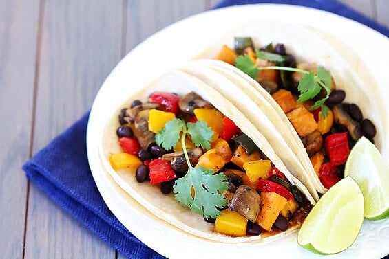 Roasted Vegetable & Black Bean Tacos | gimmesomeoven.com