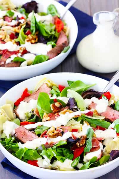 Steak & Artichoke Salad with Blue Cheese Dressing | gimmesomeoven.com