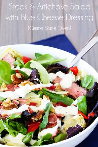 Steak & Artichoke Salad with Blue Cheese Dressing | gimmesomeoven.com