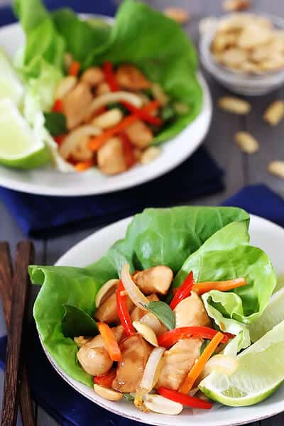 Thai Basil Chicken Lettuce Wraps | gimmesomeoven.com