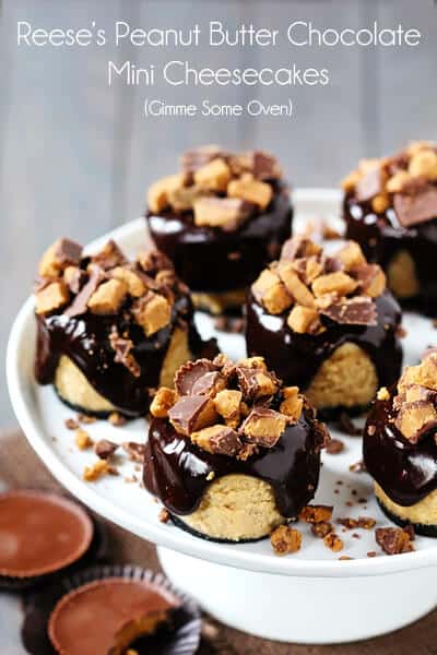 Reese's Peanut Butter Chocolate Mini Cheesecakes {Gimme Some Oven}