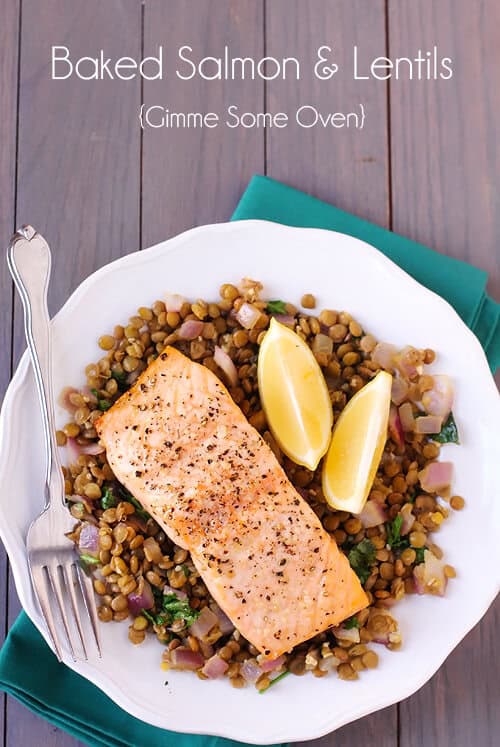 Baked Salmon & Lentils | gimmesomeoven.com
