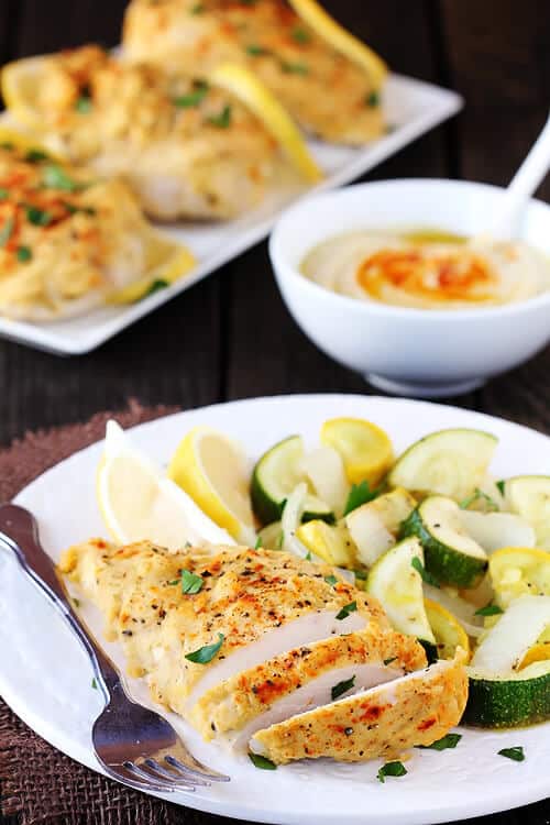 Easy Hummus-Crusted Chicken | gimmesomeoven.com