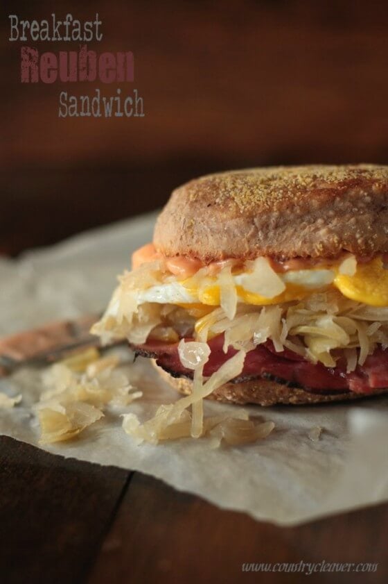 Breakfast Reuben Sandwich with Pumpernickel English Muffins | gimmesomeoven.com