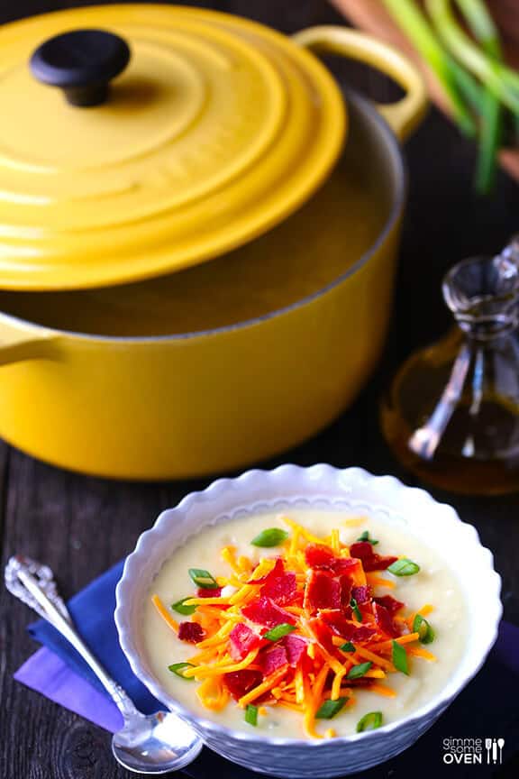 Potato Soup with Bacon & Truffle Oil | gimmesomeoven.com Potato Soup with Bacon & Truffle Oil | gimmesomeoven.com
