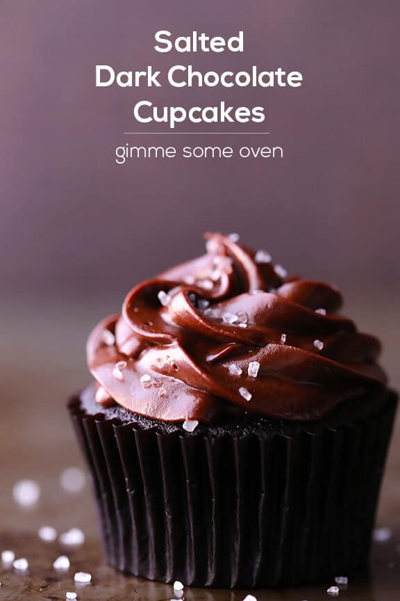 Salted Dark Chocolate Cupcakes | gimmesomeoven.com