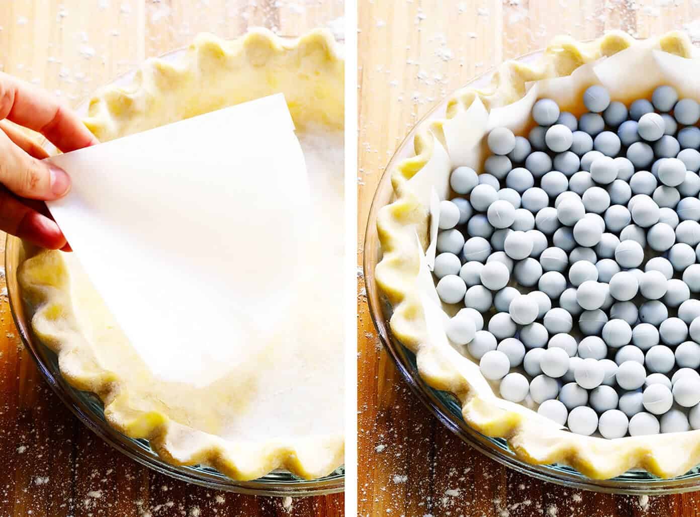 Learn how to make pie crust with this delicious, flaky, all-butter homemade pie crust recipe. It's easy to make in the food processor or 100% by hand with just 5 ingredients. | gimmesomeoven.com #pie #crust #dessert #homemade #thanksgiving #christmas #holiday #howto How To Blind Bake Pie Crust