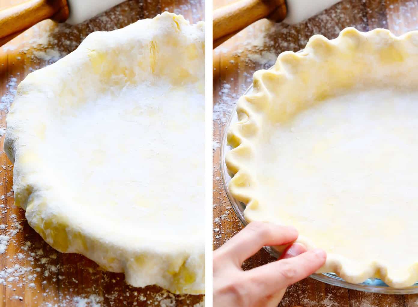 Learn how to make pie crust with this delicious, flaky, all-butter homemade pie crust recipe. It's easy to make in the food processor or 100% by hand with just 5 ingredients. | gimmesomeoven.com #pie #crust #dessert #homemade #thanksgiving #christmas #holiday #howto Easy Pie Crust Recipe