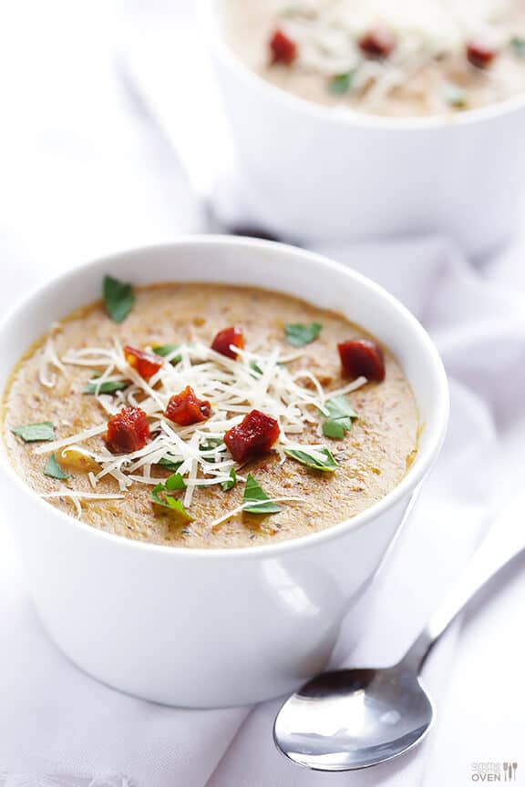 Creamy Chorizo and Brussels Sprouts Soup | gimmesomeoven.com Creamy Chorizo and Brussels Sprouts Soup | gimmesomeoven.com