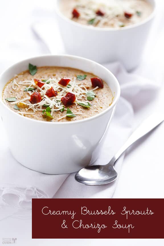 Creamy Chorizo and Brussels Sprouts Soup | gimmesomeoven.com Creamy Chorizo and Brussels Sprouts Soup | gimmesomeoven.com