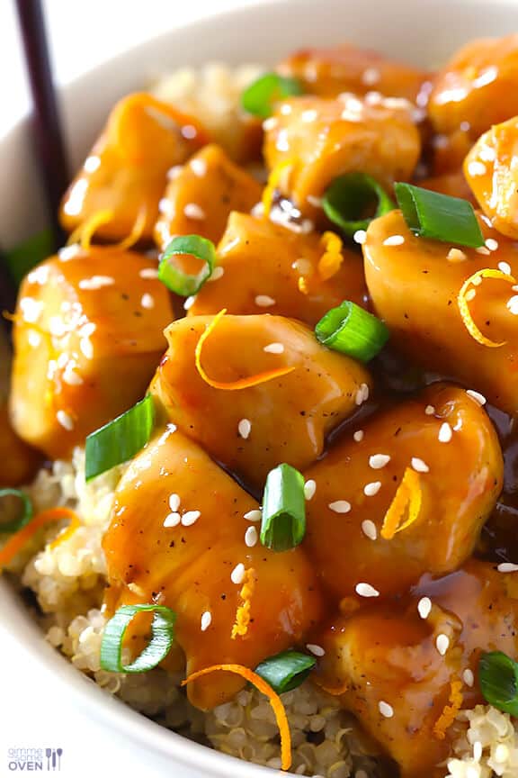 Skinny Orange Chicken Recipe | gimmesomeoven.com #newyears #chicken #recipe Skinny Orange Chicken Recipe | gimmesomeoven.com #newyears #chicken #recipe