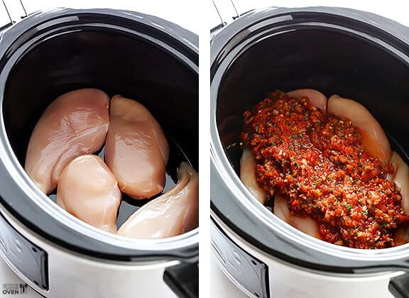 2-Ingredient Slow Cooker Salsa Chicken | gimmesomeoven.com 2-Ingredient Slow Cooker Salsa Chicken | gimmesomeoven.com
