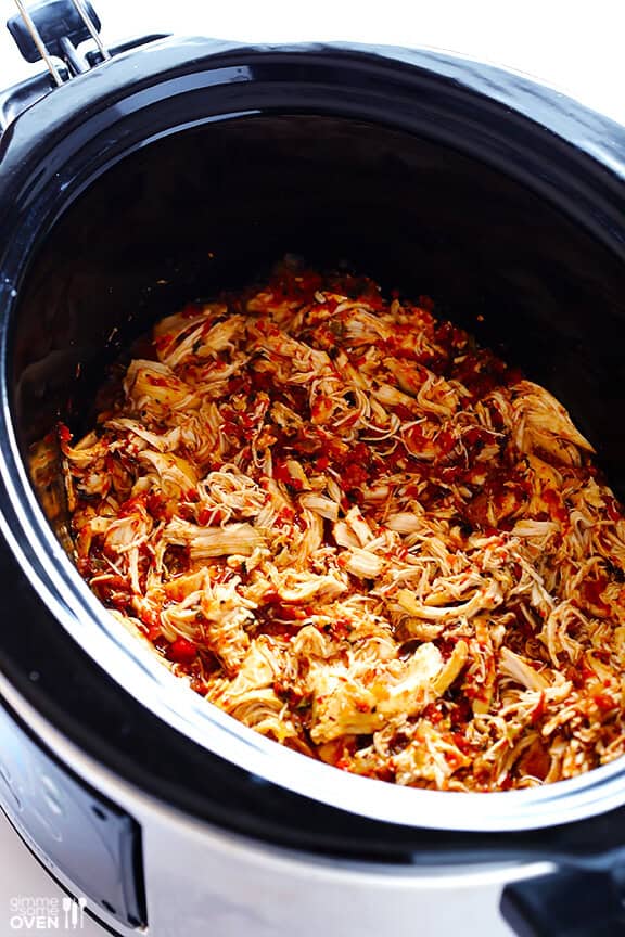 2-Ingredient Slow Cooker Salsa Chicken | gimmesomeoven.com 2-Ingredient Slow Cooker Salsa Chicken | gimmesomeoven.com