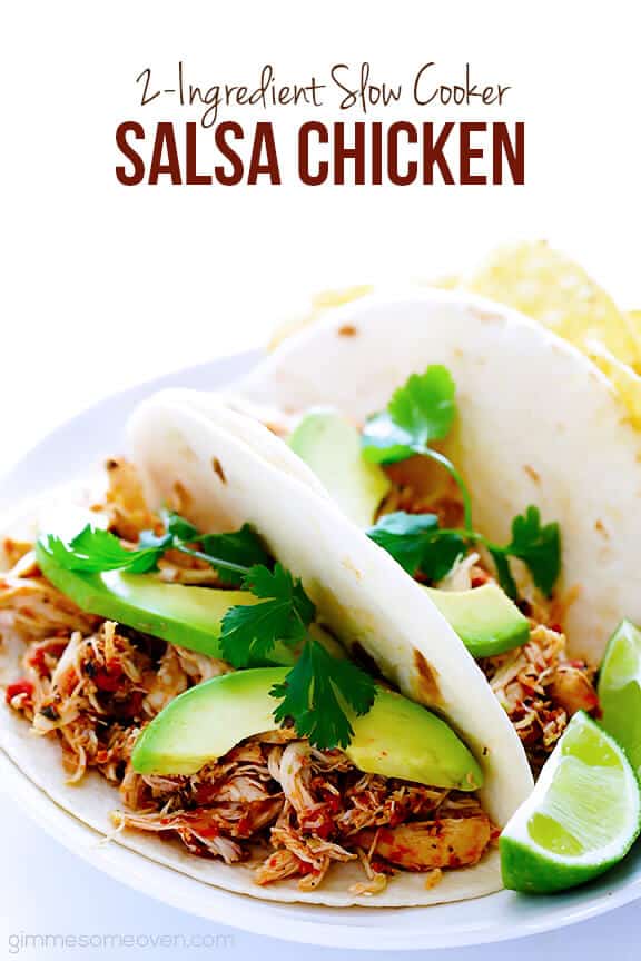 2-Ingredient Slow Cooker Salsa Chicken | gimmesomeoven.com 2-Ingredient Slow Cooker Salsa Chicken | gimmesomeoven.com
