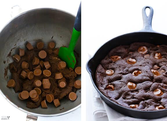 Chocolate Peanut Butter Skillet Cookie | gimmesomeoven.com #dessert Chocolate Peanut Butter Skillet Cookie | gimmesomeoven.com #dessert