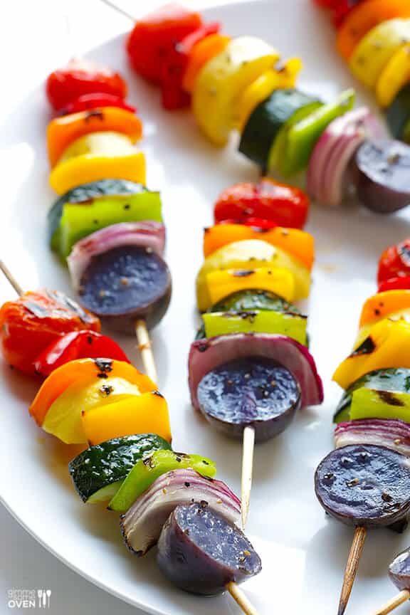 Rainbow Veggie Skewers | gimmesomeoven.com #vegan #glutenfree #recipe Rainbow Veggie Skewers | gimmesomeoven.com #vegan #glutenfree #recipe