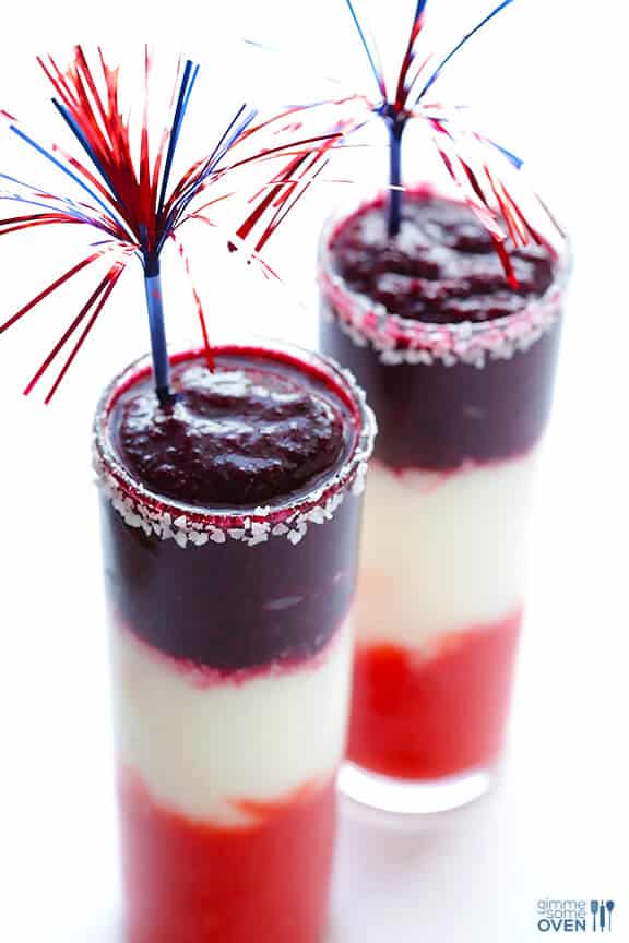 Red White and Blue(berry) Margaritas -- easy to make, and perfect for Memorial Day or the 4th of July! | gimmesomeoven.com #drink #recipe Red White and Blue(berry) Margaritas -- easy to make, and perfect for Memorial Day or the 4th of July! | gimmesomeoven.com #drink #recipe