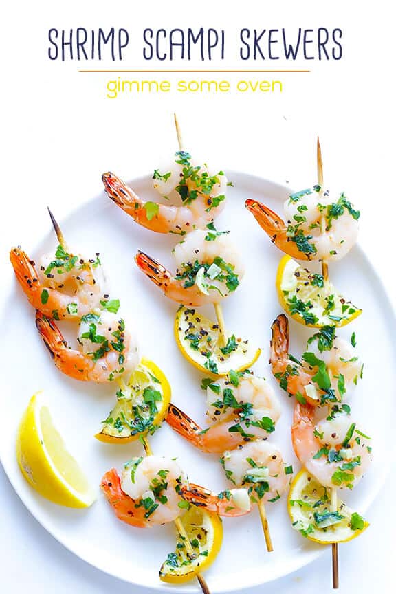 Shrimp Scampi Skewers Recipe | gimmesomeoven.com #glutenfree #seafood Shrimp Scampi Skewers Recipe | gimmesomeoven.com #glutenfree #seafood