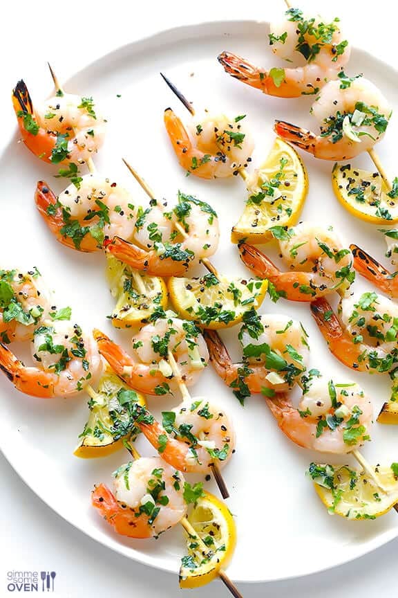 Shrimp Scampi Skewers Recipe | gimmesomeoven.com #glutenfree #seafood