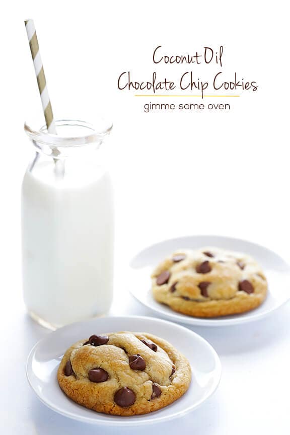 Coconut Oil Chocolate Chip Cookies -- soft, chewy, easy to make, and SO delicious | gimmesomeoven.com #dessert #cookies Coconut Oil Chocolate Chip Cookies -- soft, chewy, easy to make, and SO delicious | gimmesomeoven.com #dessert #cookies