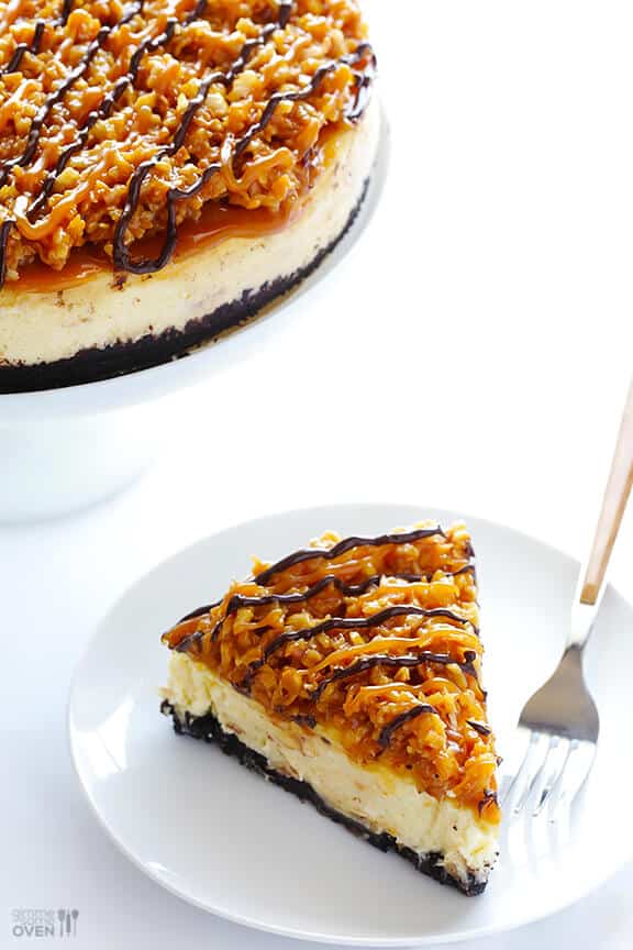 Samoa Cheesecake (a.k.a. Caramel DeLites Cheesecake) | gimmesomeoven.com #dessert Samoa Cheesecake (a.k.a. Caramel DeLites Cheesecake) | gimmesomeoven.com #dessert