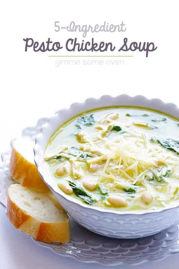 5-Ingredient Pesto Chicken Soup -- seriously one of the best soups I've ever had! | gimmesomeoven.com 5-Ingredient Pesto Chicken Soup -- seriously one of the best soups I've ever had! | gimmesomeoven.com
