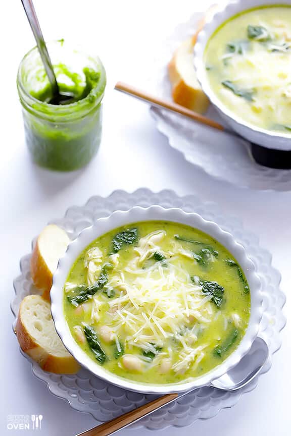 5-Ingredient Pesto Chicken Soup -- seriously one of the best soups I've ever had! | gimmesomeoven.com 5-Ingredient Pesto Chicken Soup -- seriously one of the best soups I've ever had! | gimmesomeoven.com
