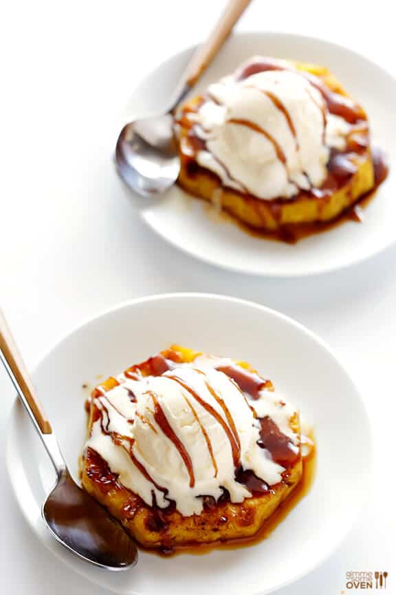 Easy Rum-Soaked Grilled Pineapple -- this is a flameless and delicious take on "pineapple foster", and it's a definite crowd-pleaser! | gimmesomeoven.com #dessert Easy Rum-Soaked Grilled Pineapple -- this is a flameless and delicious take on "pineapple foster", and it's a definite crowd-pleaser! | gimmesomeoven.com #dessert