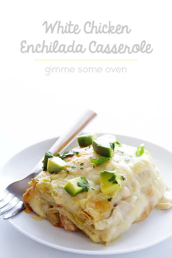 White Chicken Enchilada Casserole | gimmesomeoven.com #mexican White Chicken Enchilada Casserole | gimmesomeoven.com #mexican