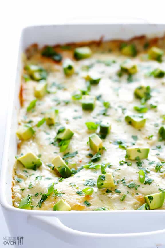 White Chicken Enchilada Casserole | gimmesomeoven.com #mexican White Chicken Enchilada Casserole | gimmesomeoven.com #mexican