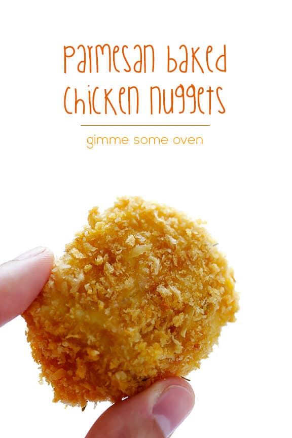 Parmesan Baked Chicken Nuggets -- crispy, easy to make, and SO tasty! | gimmesomeoven.com Parmesan Baked Chicken Nuggets -- crispy, easy to make, and SO tasty! | gimmesomeoven.com