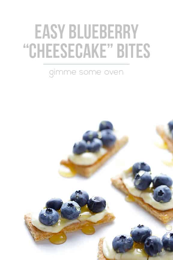 Easy Blueberry "Cheesecake" Bites -- all you need are 4 ingredients to make this quick and easy dessert/snack | gimmesomeoven.com Easy Blueberry "Cheesecake" Bites -- all you need are 4 ingredients to make this quick and easy dessert/snack | gimmesomeoven.com