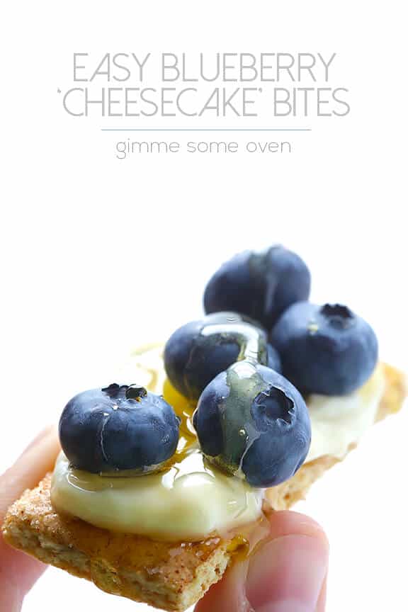 Easy Blueberry "Cheesecake" Bites -- all you need are 4 ingredients to make this quick and easy dessert/snack | gimmesomeoven.com Easy Blueberry "Cheesecake" Bites -- all you need are 4 ingredients to make this quick and easy dessert/snack | gimmesomeoven.com