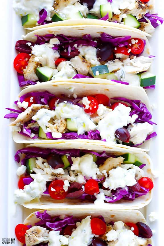 Greek Fish Tacos | gimmesomeoven.com #glutenfree Greek Fish Tacos | gimmesomeoven.com #glutenfree