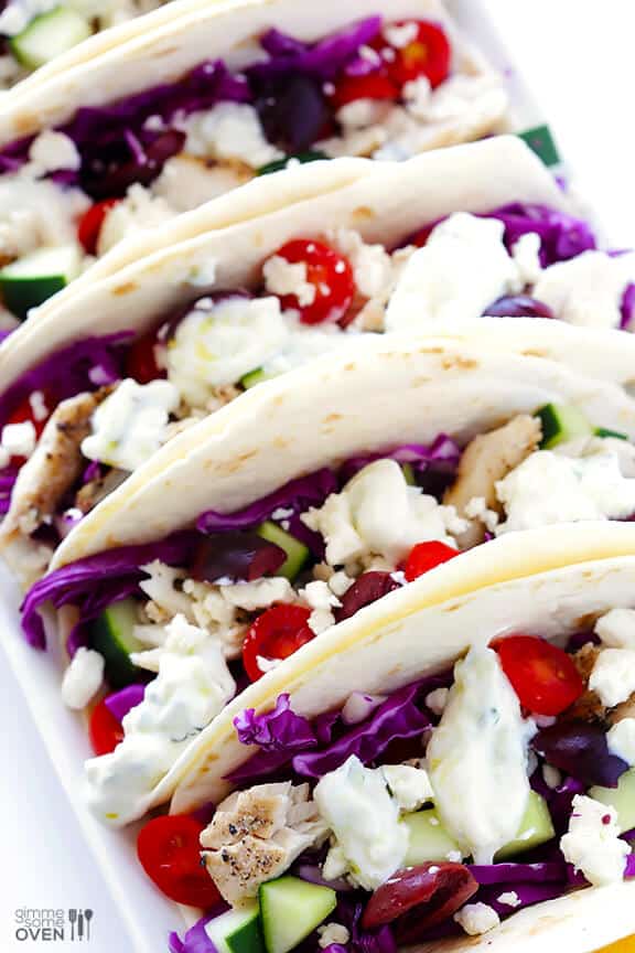 Greek Fish Tacos | gimmesomeoven.com #glutenfree Greek Fish Tacos | gimmesomeoven.com #glutenfree