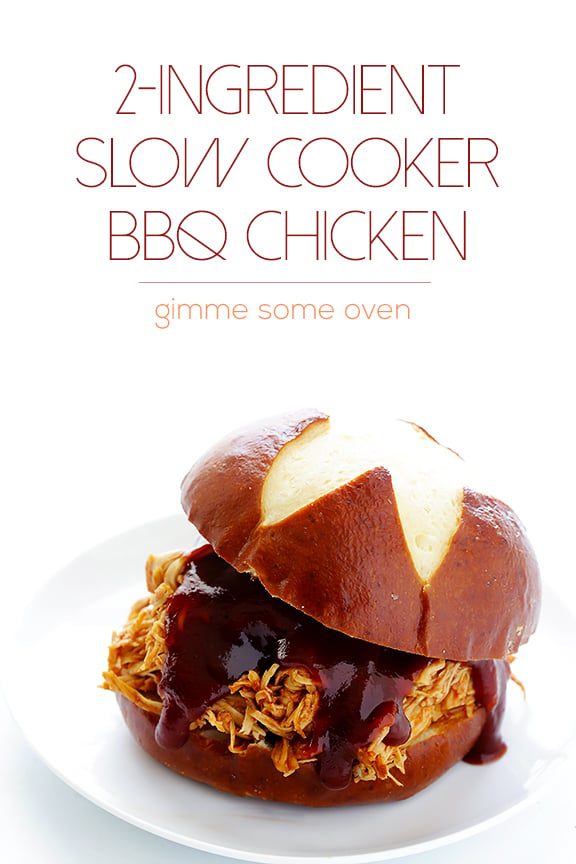 2-Ingredient Slow Cooker BBQ Shredded Chicken | gimmesomeoven.com #crockpot #slowcooker 2-Ingredient Slow Cooker BBQ Shredded Chicken | gimmesomeoven.com #crockpot #slowcooker