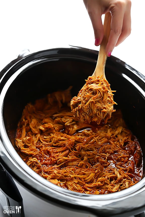 2-Ingredient Slow Cooker BBQ Shredded Chicken | gimmesomeoven.com #crockpot #slowcooker 2-Ingredient Slow Cooker BBQ Shredded Chicken | gimmesomeoven.com #crockpot #slowcooker
