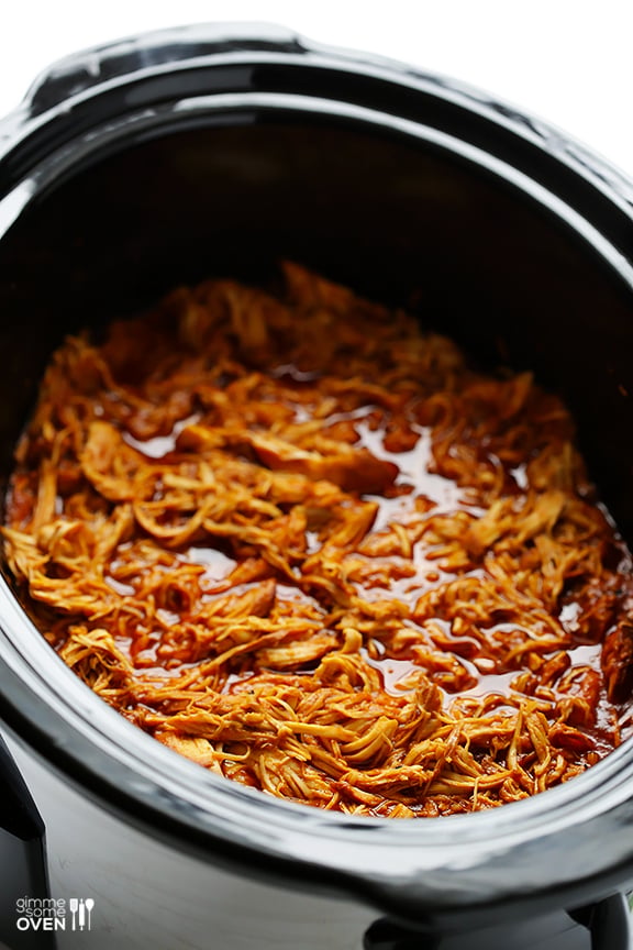 2-Ingredient Slow Cooker BBQ Shredded Chicken | gimmesomeoven.com #crockpot #slowcooker 2-Ingredient Slow Cooker BBQ Shredded Chicken | gimmesomeoven.com #crockpot #slowcooker