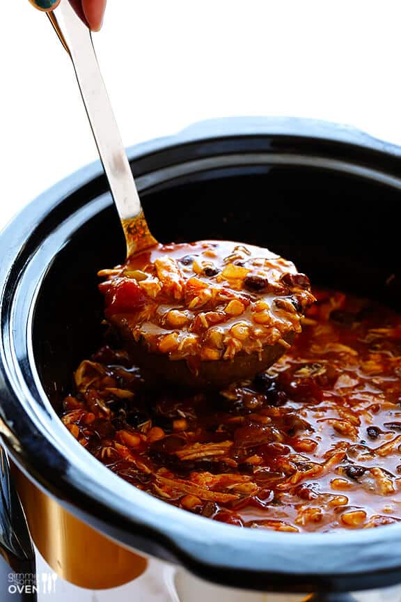 Slow Cooker Chicken Enchilada Soup | gimmesomeoven.com #crockpot Slow Cooker Chicken Enchilada Soup | gimmesomeoven.com #crockpot
