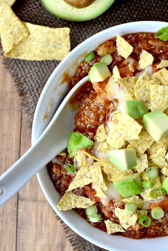 Crock Pot Sweet Potato and Quinoa Turkey Chili | iowagirleats.com Crock Pot Sweet Potato and Quinoa Turkey Chili | iowagirleats.com