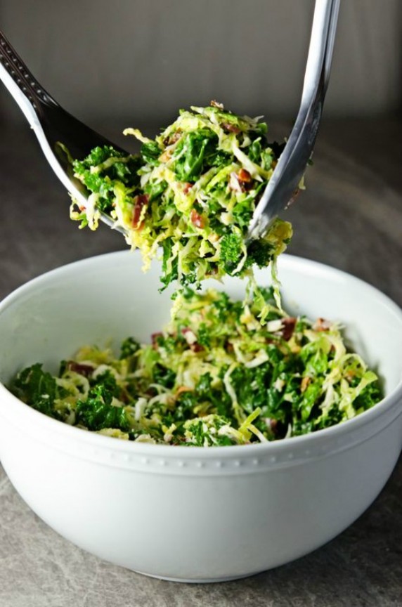 Kale and Brussels Sprouts Salad with Bacon and Pecorino | sugarandgrace.com Kale and Brussels Sprouts Salad with Bacon and Pecorino | sugarandgrace.com