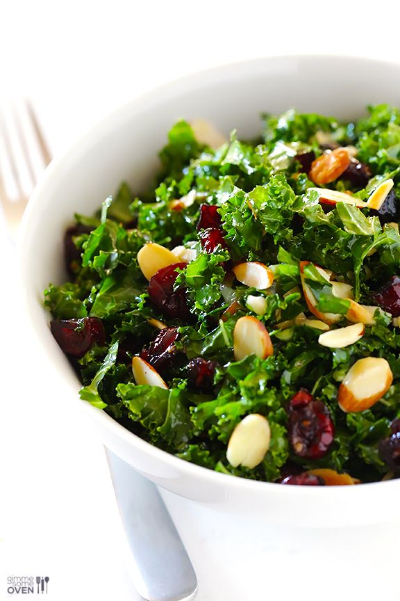 Kale Salad with Warm Cranberry Almond Vinaigrette | gimmesomeoven.com Kale Salad with Warm Cranberry Almond Vinaigrette | gimmesomeoven.com