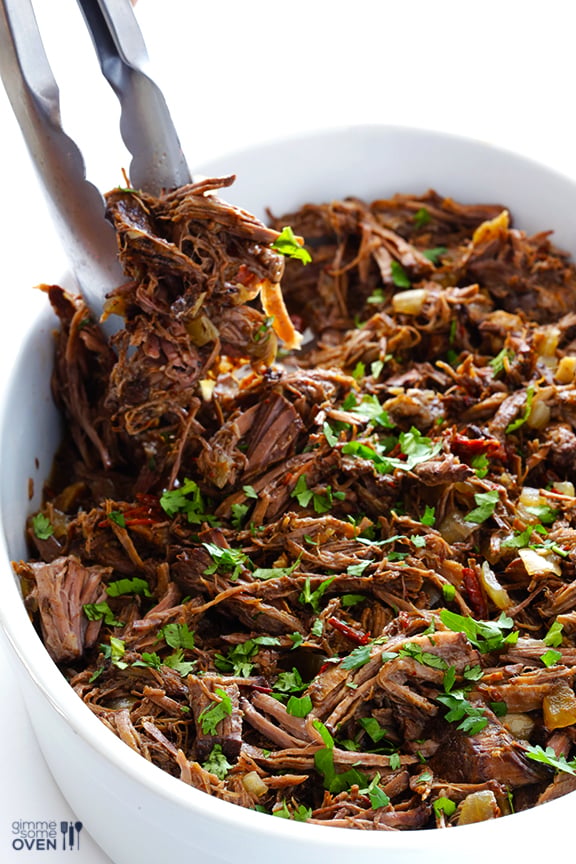 Barbacoa Beef -- tender, flavorful, and made extra easy in the slow cooker | gimmesomeoven.com #crockpot #slowcooker Barbacoa Beef -- tender, flavorful, and made extra easy in the slow cooker | gimmesomeoven.com #crockpot #slowcooker