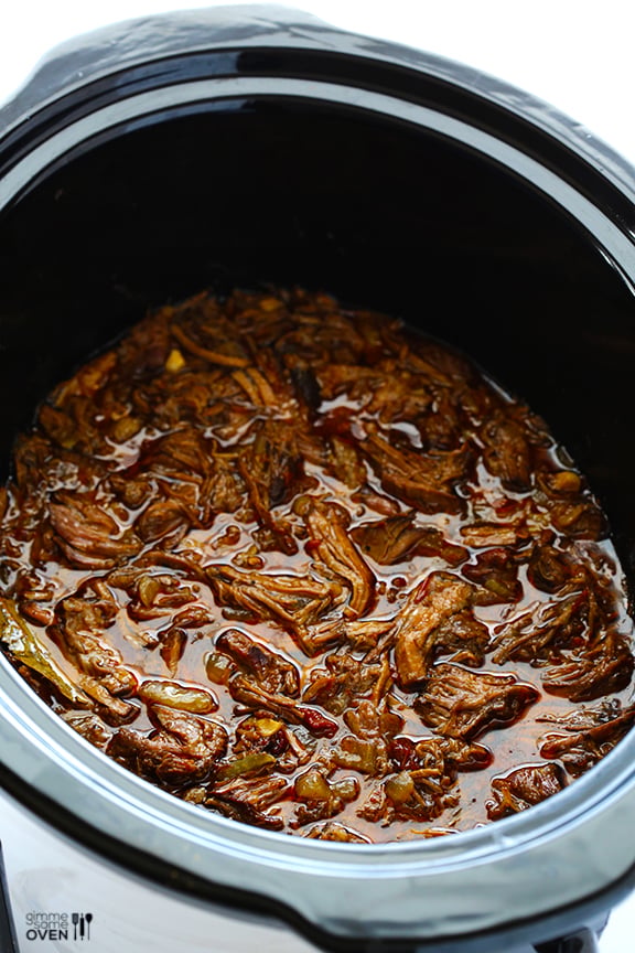 Barbacoa Beef -- tender, flavorful, and made extra easy in the slow cooker | gimmesomeoven.com #crockpot #slowcooker Barbacoa Beef -- tender, flavorful, and made extra easy in the slow cooker | gimmesomeoven.com #crockpot #slowcooker