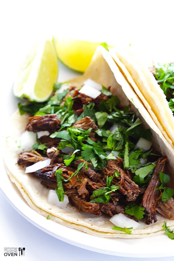 Barbacoa Beef -- tender, flavorful, and made extra easy in the slow cooker | gimmesomeoven.com #crockpot #slowcooker Barbacoa Beef -- tender, flavorful, and made extra easy in the slow cooker | gimmesomeoven.com #crockpot #slowcooker